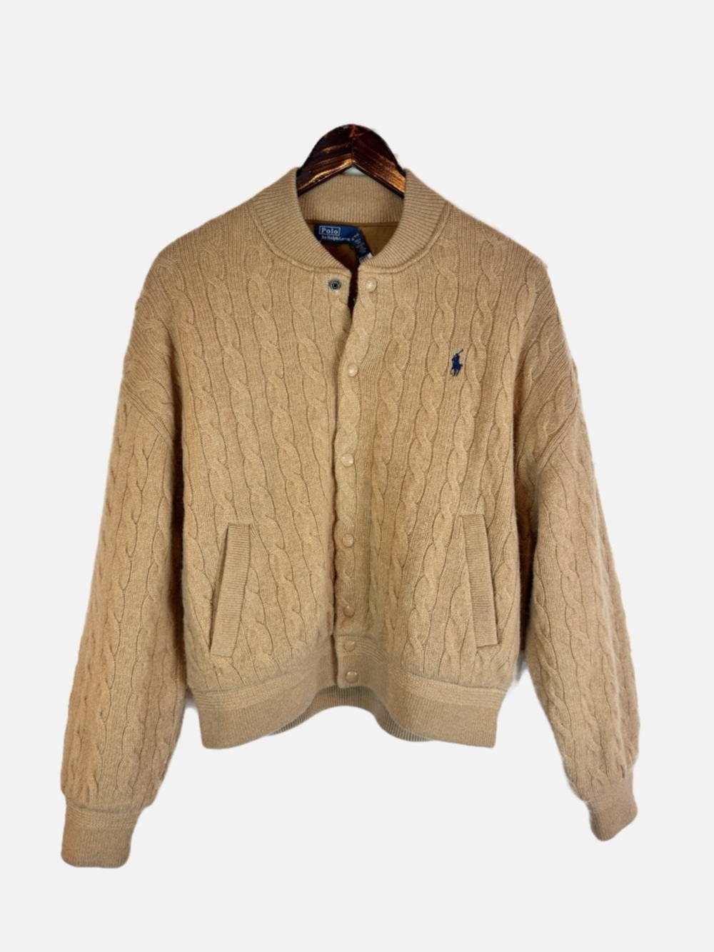Polo Ralph Lauren | Tan Cable Knit Bomber Cardigan Jacket, S NWT - Picture 4 of 13